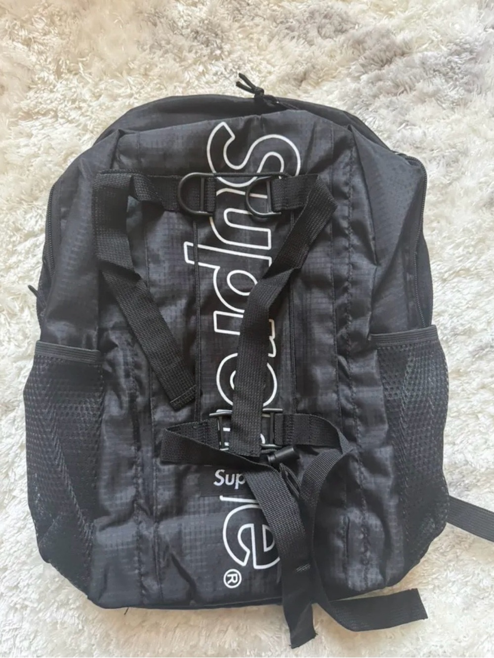 Supreme Black Backpack with Vertical White Logo